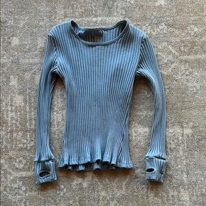 Albion Ribbed Long Sleeve Top - Slate Blue